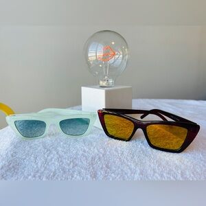 Men’s / Unisex Two Cat-Eye Sunglasses Pair - Mint & Burgundy with Mirrored Duo